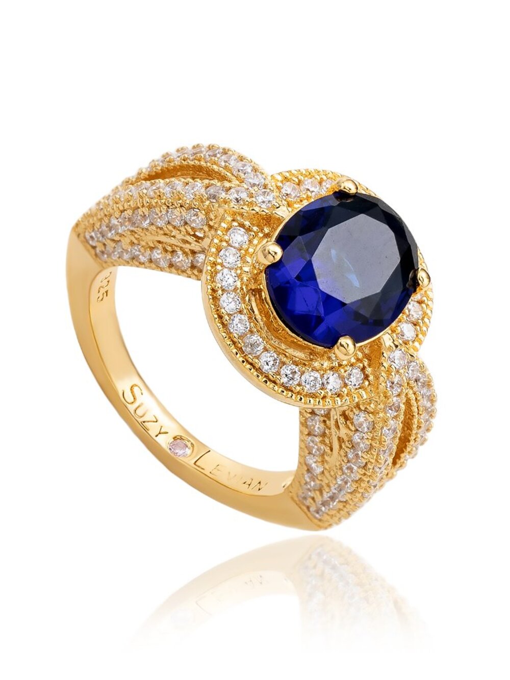 Suzy Levian Yellow Sterling Silver Oval-Cut Blue & White Cubic Zirconia Pave NWT